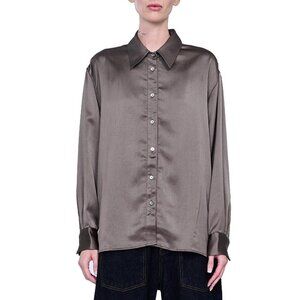 MIJEONG PARK Women's Oversized Satin Shirt Size L In Olive